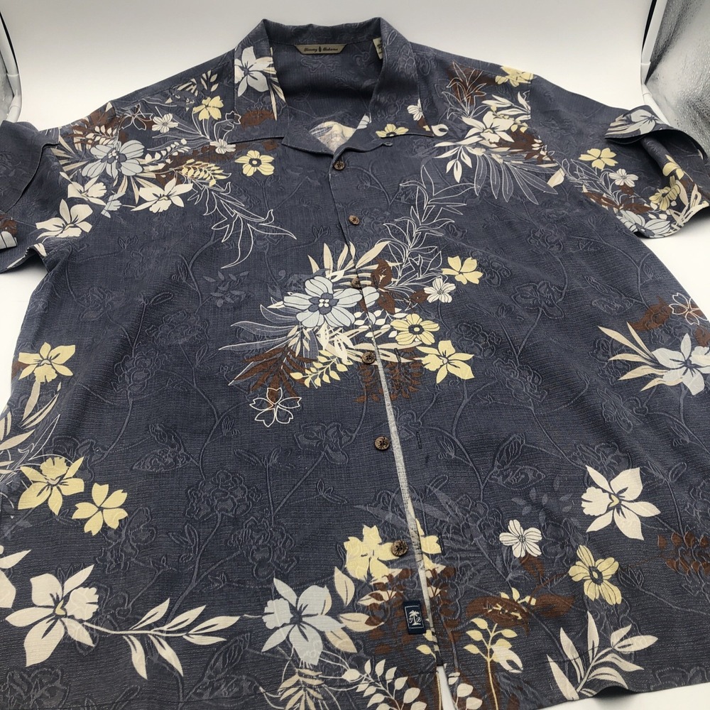 Tommy Bahama Silk Shirt Men's‎ XXL Floral Palm Hawaiian Tropical Short Sleeve